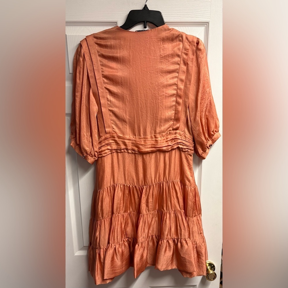 NWT Sandro Mylene Frilly Mini Dress In Salmon Size 42 - Picture 6 of 6